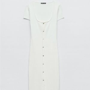 Zara white ribbed dress with buttons Size S